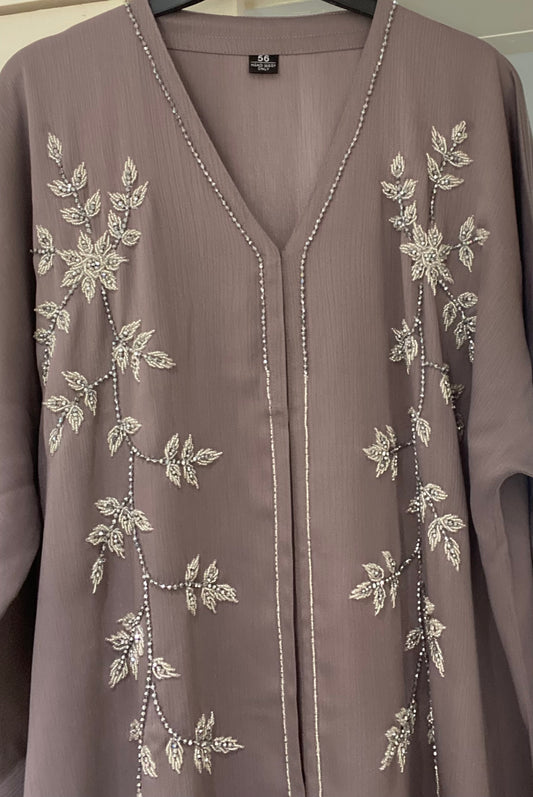 Lilac Soft Embellished Textured Open Abaya - Free Jersey Scarf