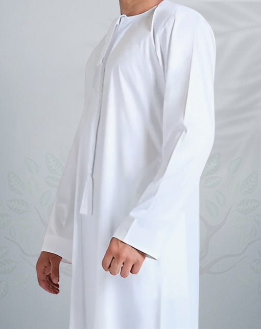 Men's White Emirati Shiny Jubba - AL Bahaar Thobes