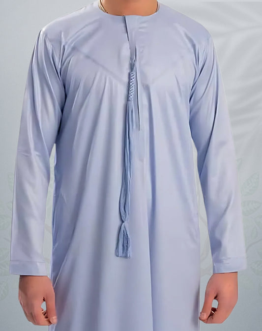 Men's Sky Blue Emirati Shiny Jubba - AL Bahaar Thobes - Buy 2 For £40