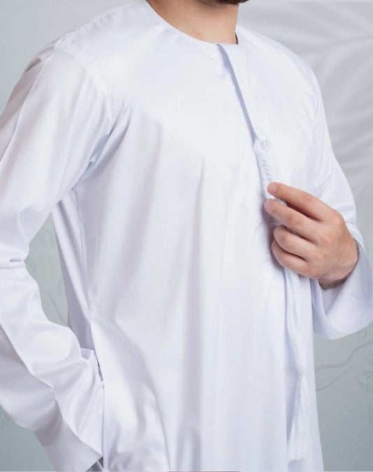 Men's White Emirati Shiny Jubba - AL Bahaar Thobes