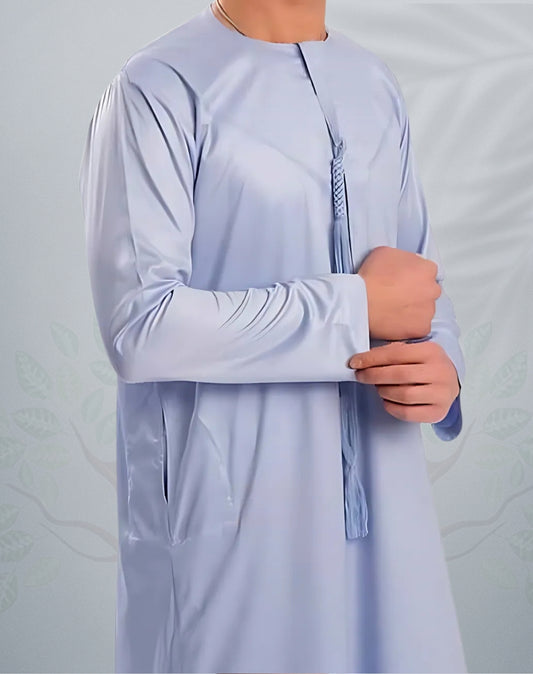 Men's Sky Blue Emirati Shiny Jubba - AL Bahaar Thobes - Buy 2 For £40