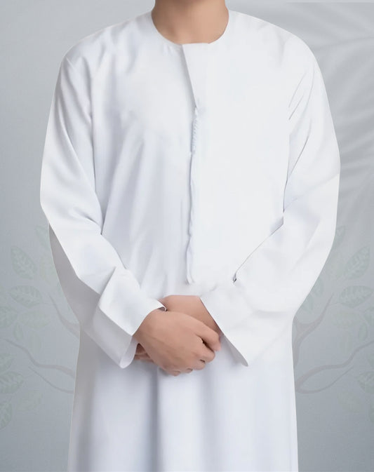 Boys Shiny White Emirati Jubba - Taimoor Collection Thobes