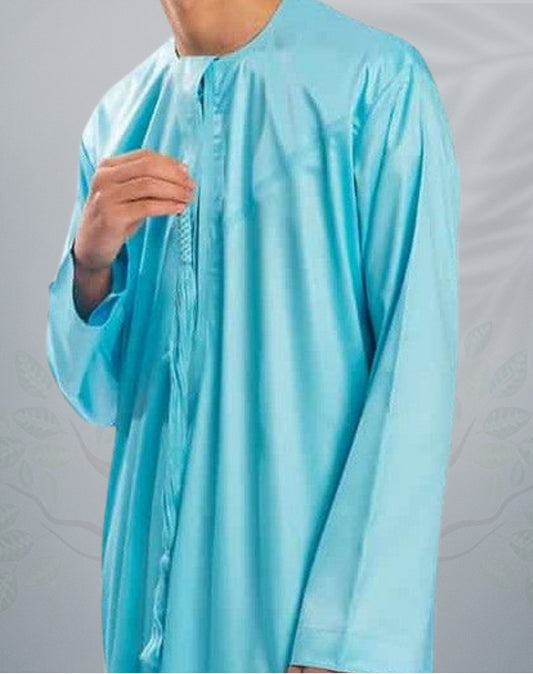 Boys Shiny Blue Emirati Jubba - Luxurious Shine Thobes