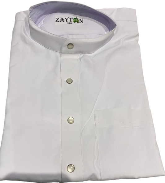 Men's White Collar Jubba With Pearl Button and Top Pocket - Men's Collar Thobes