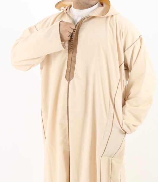Luxury Cashmere Wool Camel Hooded Jubba | Moroccan Winter Djellaba Full Sleeve