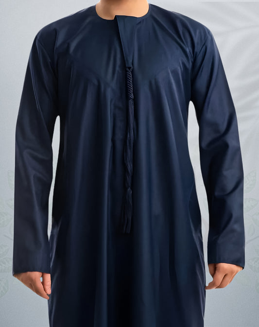 Men's Navy Blue Emirati Shiny Jubba | Shiny Navy Blue Mens Thobes - AL Bahaar Thobes