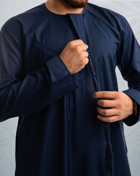 Men's Navy Blue Emirati Shiny Jubba | Shiny Navy Blue Mens Thobes - AL Bahaar Thobes