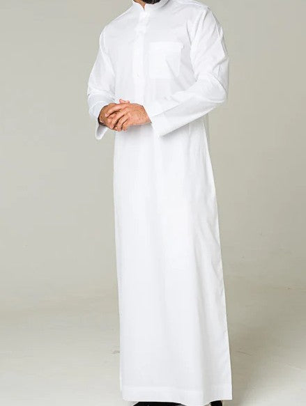 Mens White Collar Jubba in Matt With Top Pocket