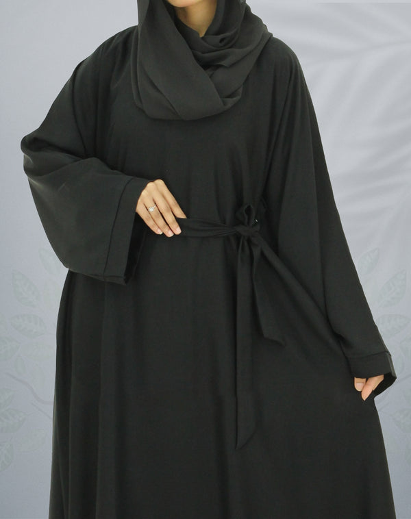 Black Airline Close Abaya With Matching Belt - AL Muhit Collection