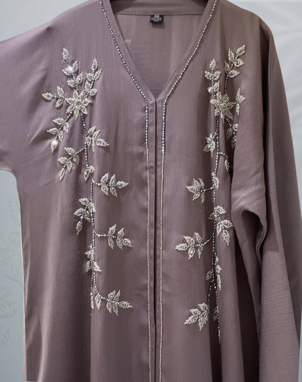 Lilac Soft Embellished Textured Open Abaya - Al-Nu'man Collection