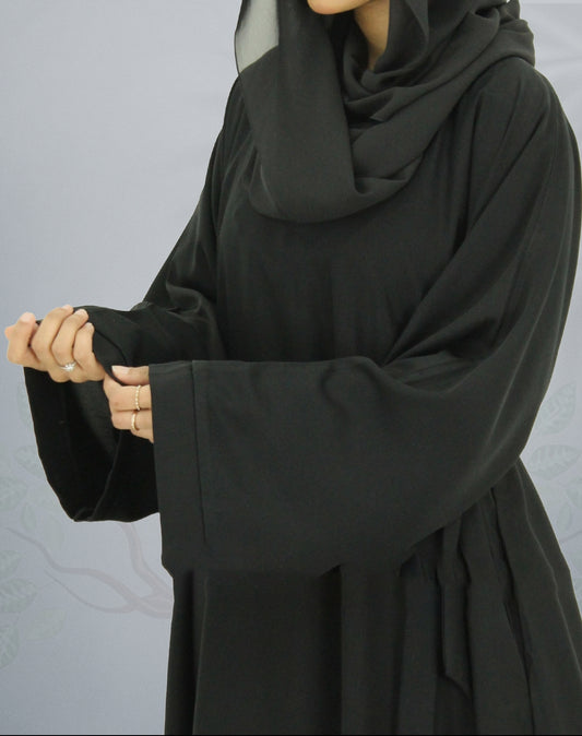 Black Airline Close Abaya With Matching Belt - AL Muhit Collection
