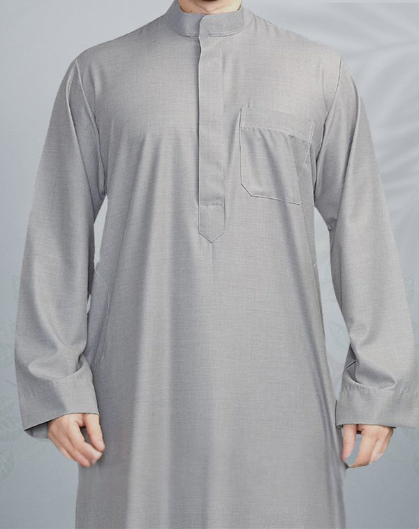 Classic Mens Light Grey Plain Soft Collar Jubba