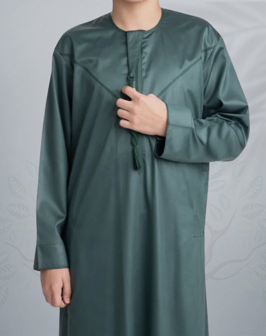 Boys Shiny Emerald Green Emirati Jubba - Taimoor Collection Thobes
