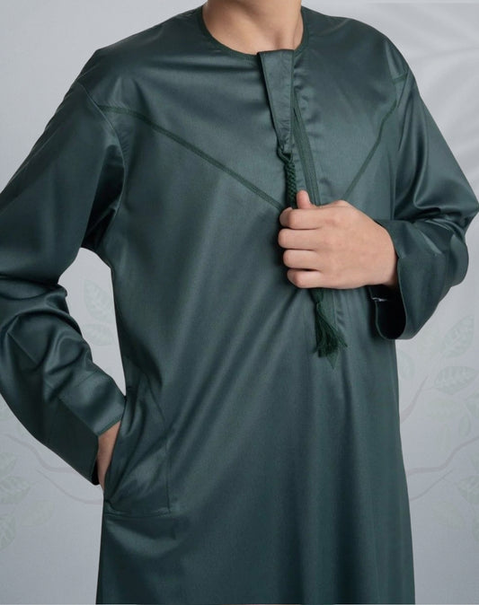 Boys Shiny Emerald Green Emirati Jubba - Taimoor Collection Thobes