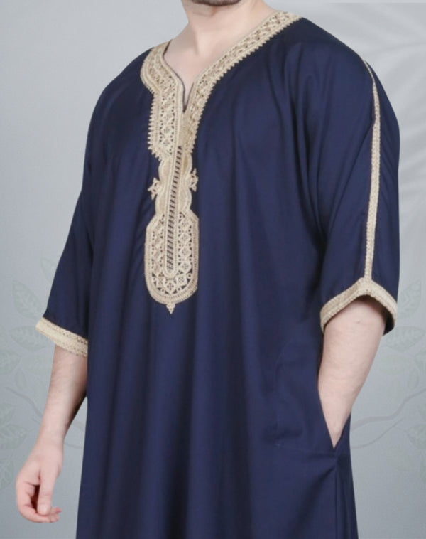 Mens Morocan Navy Blue Kaftan/Gandoura