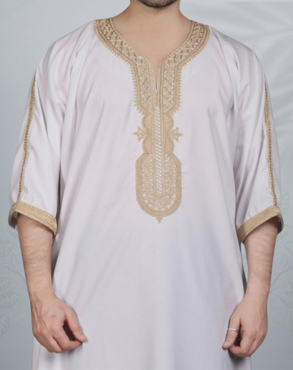 Mens Morocan White Kaftan/Gandoura